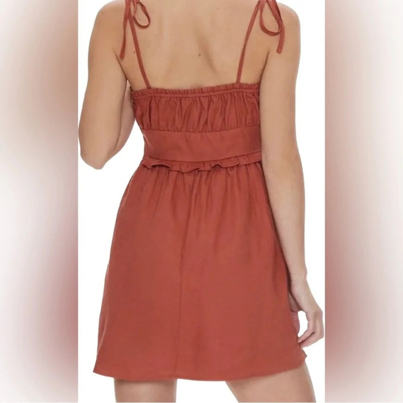 NWOT Forever 21 Womens Tie-Front Sweetheart Mini Dress Size Small- Rust - Picture 6 of 6